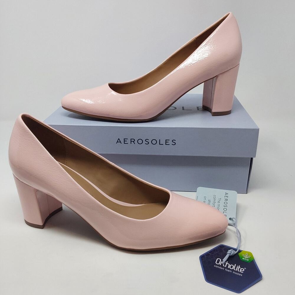 Aerosoles Betsy Pumps Womens 8M Pale Pink Patent Block Heel Shoes NIB